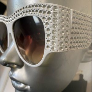 Designer Shades -white oversized with crystal embellishments